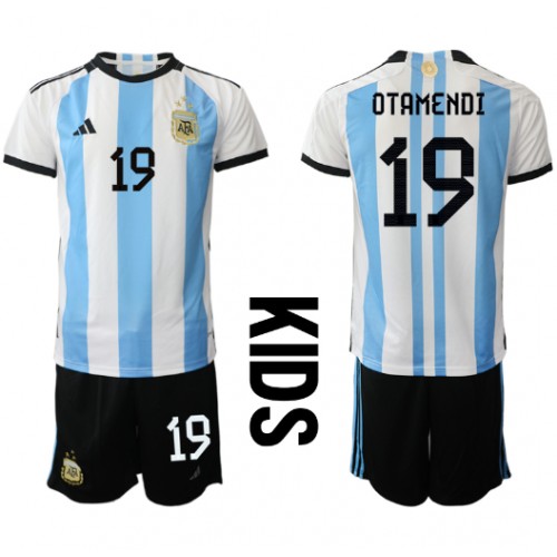 Fotballdrakt Barn Argentina Nicolas Otamendi #19 Hjemmedraktsett VM 2022 Kortermet (+ Korte bukser)